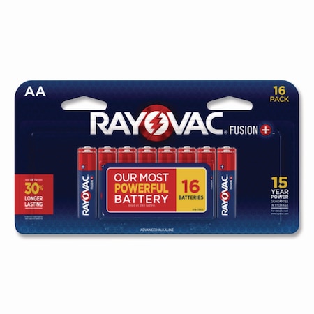 Rayovac Fusion Alkaline Battery, AA 1.5V DC 16 PK 81516LTFUSK